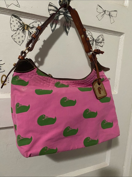Dooney & Bourke Handbags - Dooney & Bourke Pink Shoulder Bag with Green Duck Print
